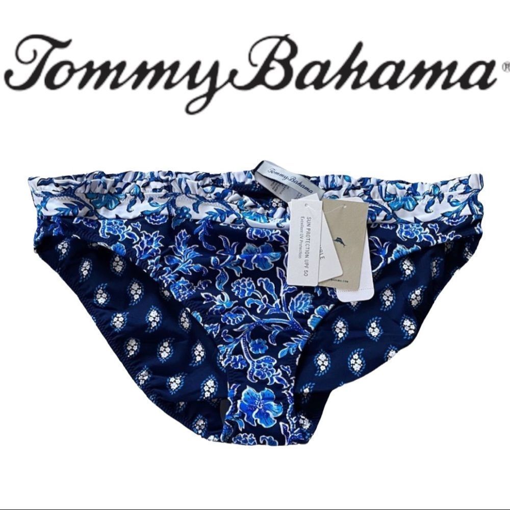Tommy Bahama reversible floral paisley blue bikini bottoms size M